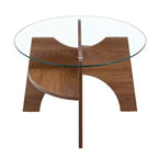 Table basse en verre, table basse ronde, table basse ovale, table d'appoint, table de canapé avec pieds en éventail diagonal, noyer/naturel-ModernLuxe