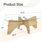 Table basse en verre, table basse ronde, table basse ovale, table d'appoint, table de canapé avec pieds en éventail diagonal, noyer/naturel-ModernLuxe