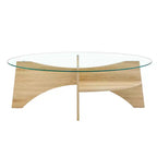Table basse en verre, table basse ronde, table basse ovale, table d'appoint, table de canapé avec pieds en éventail diagonal, noyer/naturel-ModernLuxe