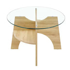 Table basse en verre, table basse ronde, table basse ovale, table d'appoint, table de canapé avec pieds en éventail diagonal, noyer/naturel-ModernLuxe