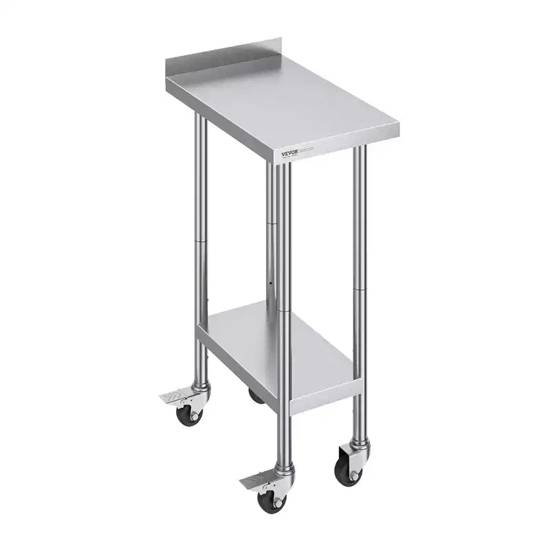 VEVOR 24 x 15 x 40 Inch Stainless Steel Work Table, Commercial Food Prep Worktable with Casters, Heavy Duty Prep Worktable, Metal Work Table