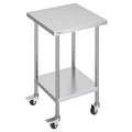 VEVOR Stainless Steel Work Table 24 x 24 x 38 Inch,700 LBS Load Capacity with 4 Wheels,3 Adjustable Height Levels,HeavyDuty Food Prep Worktable