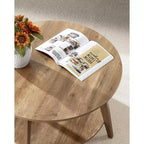 Table basse ronde, tables basses circulaires de 81 cm avec étagère de rangement à 2 niveaux, facile à assembler pour le salon