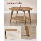 Table basse ronde, tables basses circulaires de 81 cm avec étagère de rangement à 2 niveaux, facile à assembler pour le salon