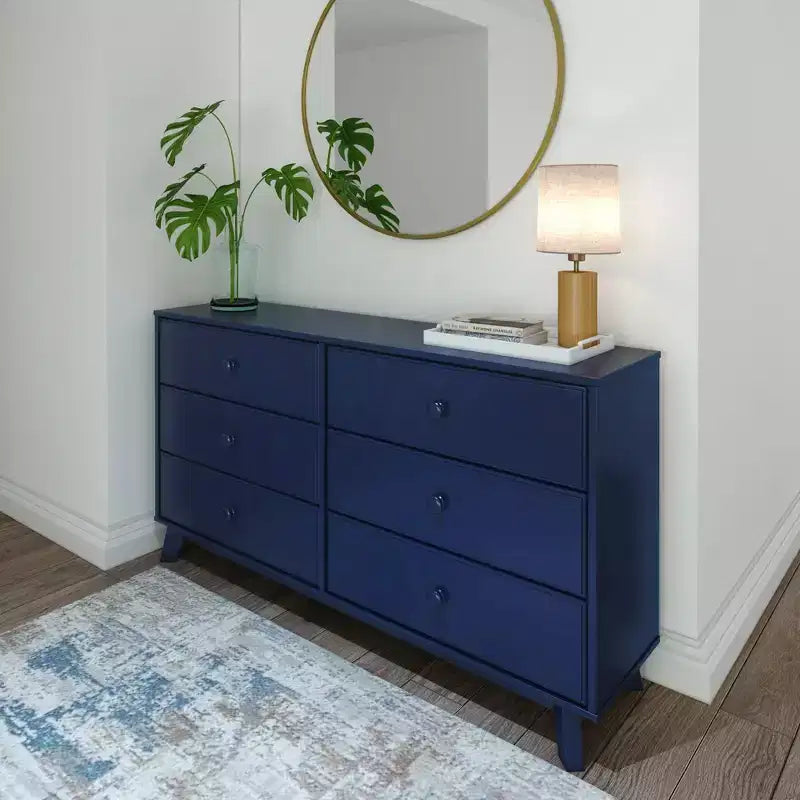 Plank+Beam Commode classique en bois massif 6 tiroirs, commode de rangement pour chambre, chiffonnier
