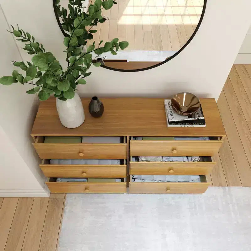 Plank+Beam Commode classique en bois massif 6 tiroirs, commode de rangement pour chambre, chiffonnier