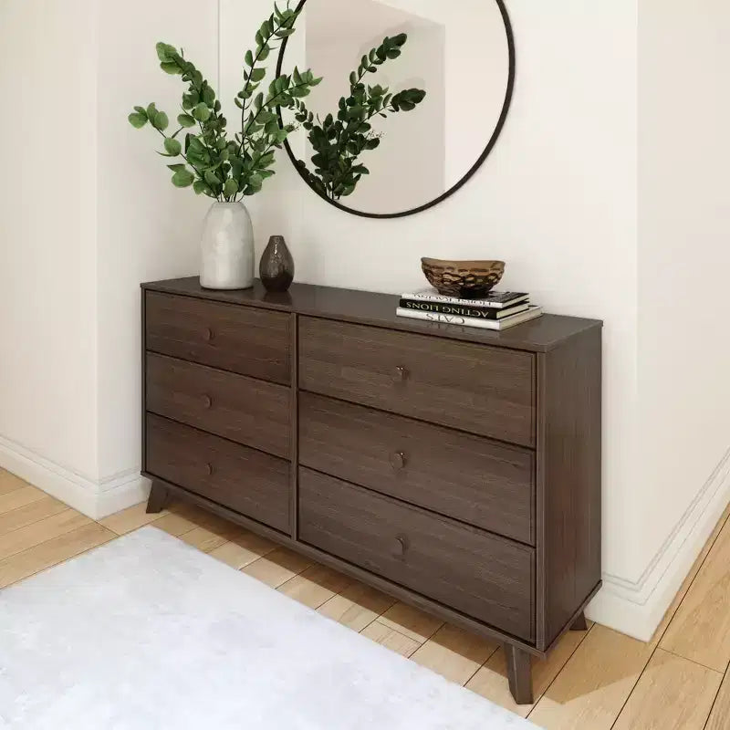 Plank+Beam Commode classique en bois massif 6 tiroirs, commode de rangement pour chambre, chiffonnier