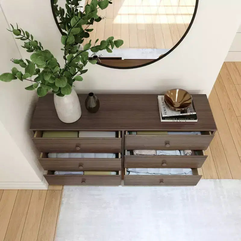 Plank+Beam Commode classique en bois massif 6 tiroirs, commode de rangement pour chambre, chiffonnier