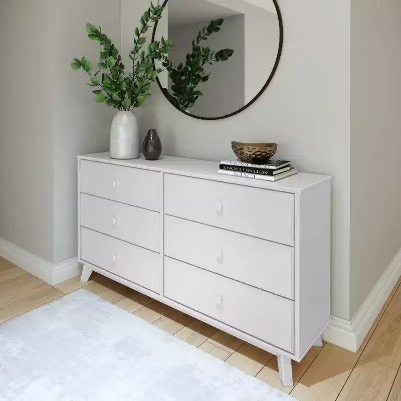 Plank+Beam Commode classique en bois massif 6 tiroirs, commode de rangement pour chambre, chiffonnier