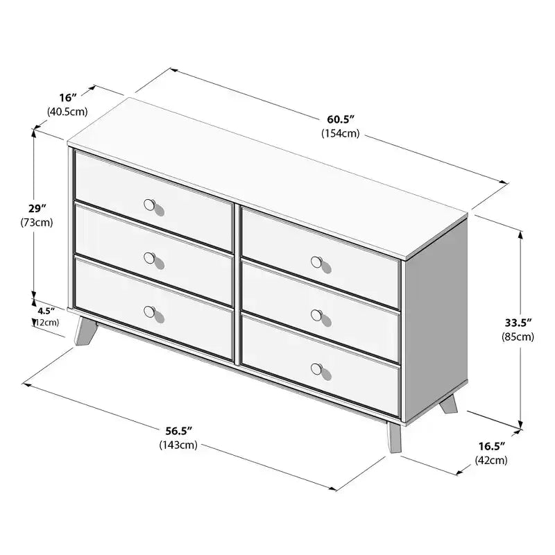 Plank+Beam Commode classique en bois massif 6 tiroirs, commode de rangement pour chambre, chiffonnier