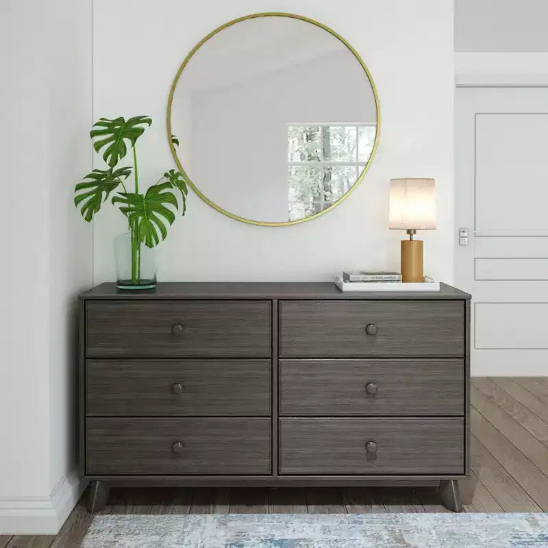 Plank+Beam Commode classique en bois massif 6 tiroirs, commode de rangement pour chambre, chiffonnier