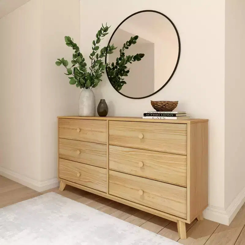 Plank+Beam Commode classique en bois massif 6 tiroirs, commode de rangement pour chambre, chiffonnier