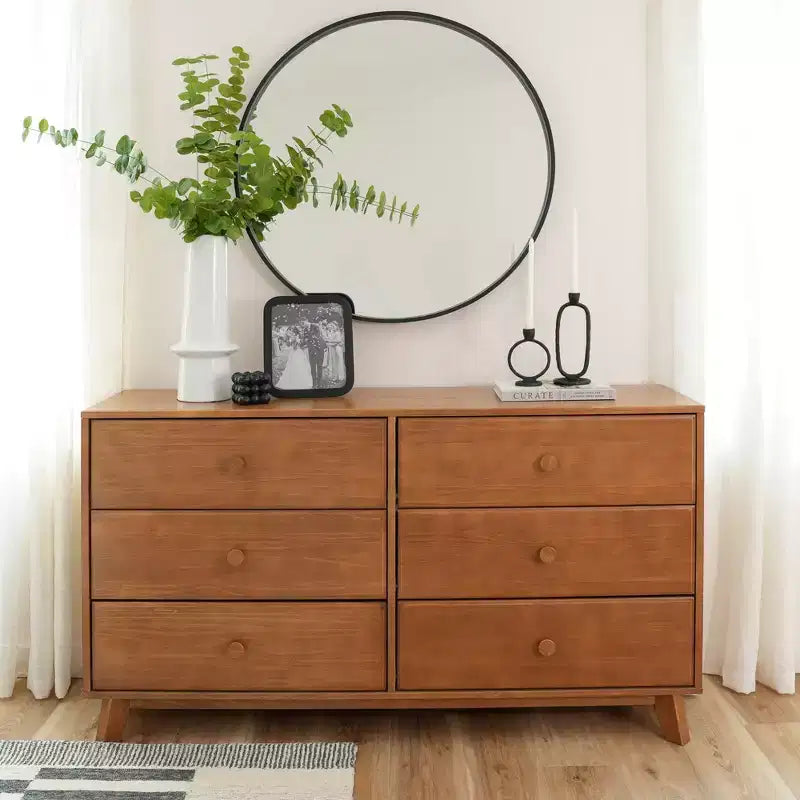 Plank+Beam Commode classique en bois massif 6 tiroirs, commode de rangement pour chambre, chiffonnier