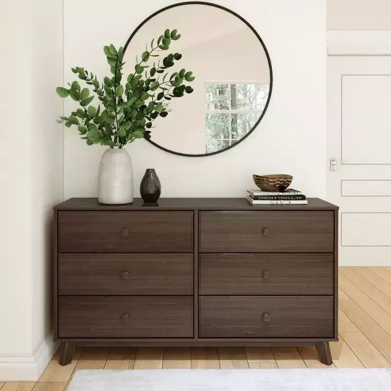 Plank+Beam Commode classique en bois massif 6 tiroirs, commode de rangement pour chambre, chiffonnier
