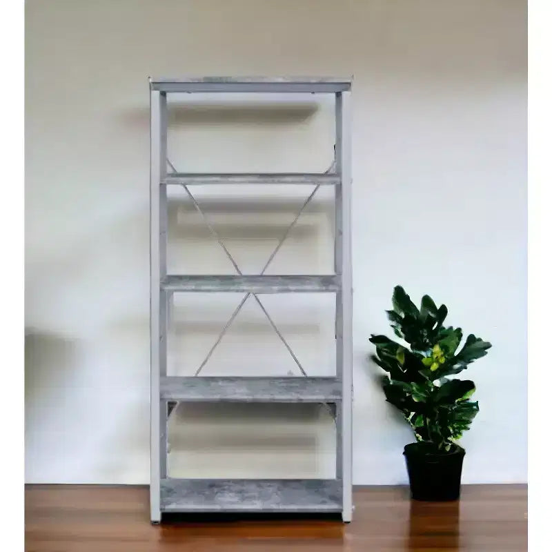 Bibliothèque étagère à quatre niveaux en métal gris et argenté HomeRoots