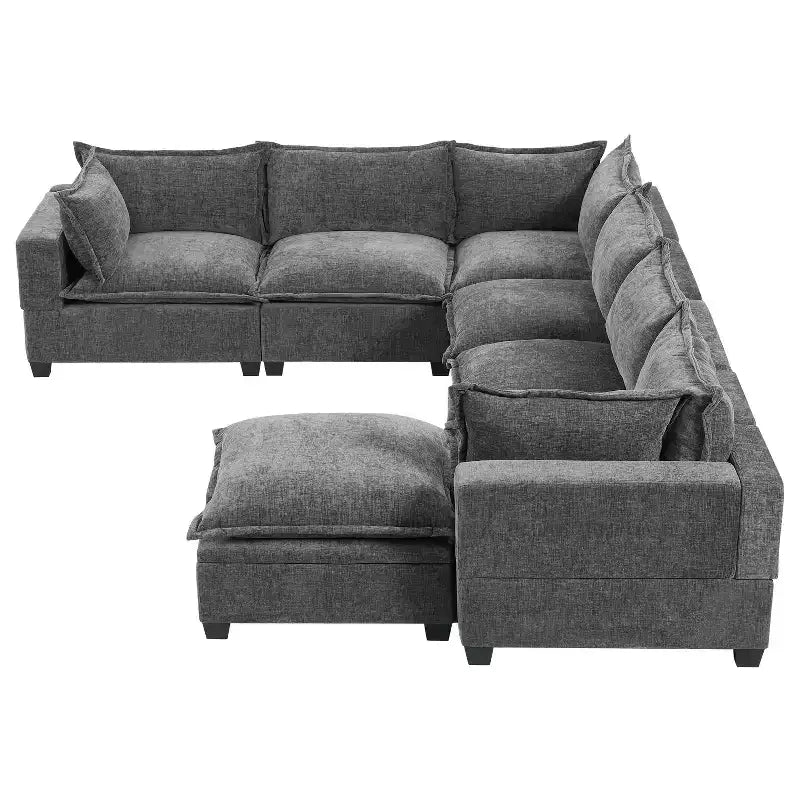 Canapé d'angle modulable Whisen avec pouf de rangement mobile, canapé en U 7 places