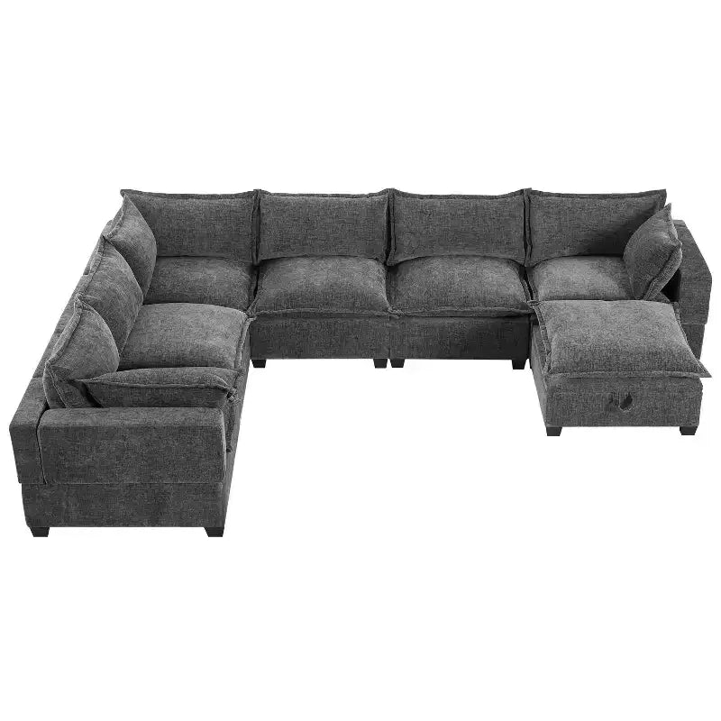 Canapé d'angle modulable Whisen avec pouf de rangement mobile, canapé en U 7 places
