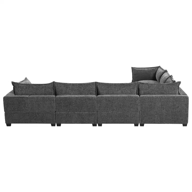 Canapé d'angle modulable Whisen avec pouf de rangement mobile, canapé en U 7 places