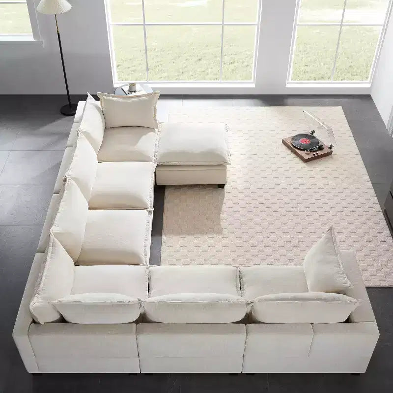 Canapé d'angle modulable Whisen avec pouf de rangement mobile, canapé en U 7 places