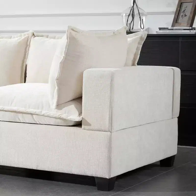 Canapé d'angle modulable Whisen avec pouf de rangement mobile, canapé en U 7 places