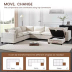 Canapé d'angle modulable Whisen avec pouf de rangement mobile, canapé en U 7 places