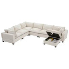 Canapé d'angle modulable Whisen avec pouf de rangement mobile, canapé en U 7 places