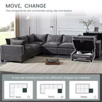 Canapé d'angle modulable Whisen avec pouf de rangement mobile, canapé en U 7 places