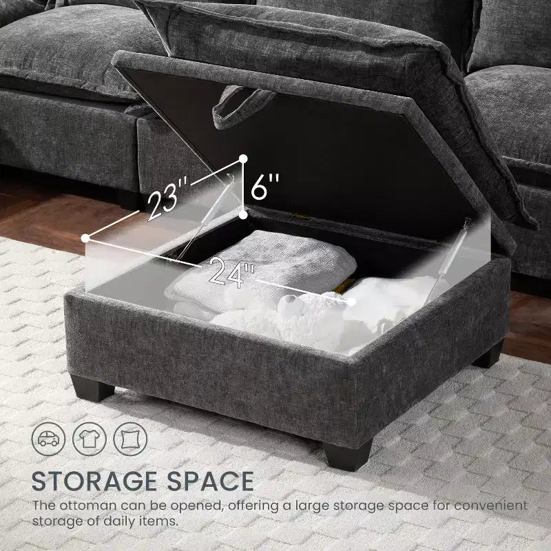 Canapé d'angle modulable Whisen avec pouf de rangement mobile, canapé en U 7 places