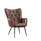 Fauteuil d'appoint en cuir marron foncé avec dossier capitonné et accoudoirs ailés