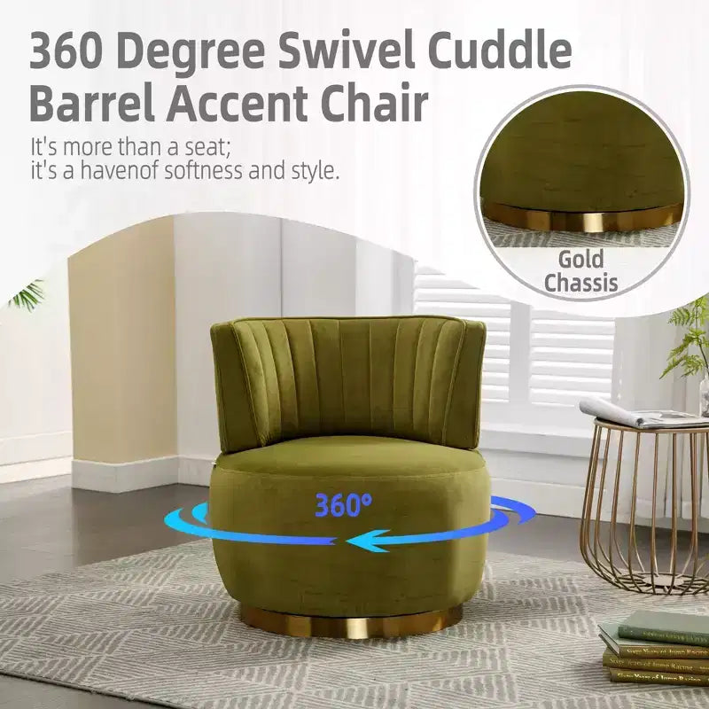 Fauteuil rond : pivotant, velours, salon
