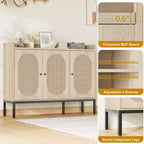 Meuble à chaussures avec 3 portes en rotin, organiseur de rangement à chaussures autoportant avec étagères réglables, armoire de rangement à chaussures à 7 niveaux pour entrée, salon