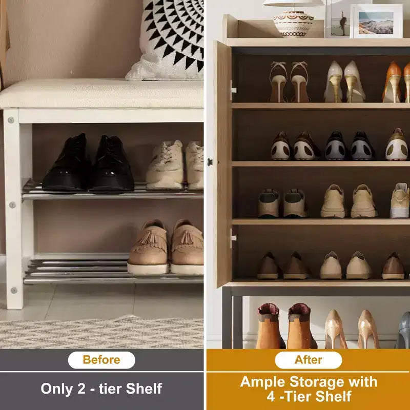 Meuble à chaussures avec 3 portes en rotin, organiseur de rangement à chaussures autoportant avec étagères réglables, armoire de rangement à chaussures à 7 niveaux pour entrée, salon
