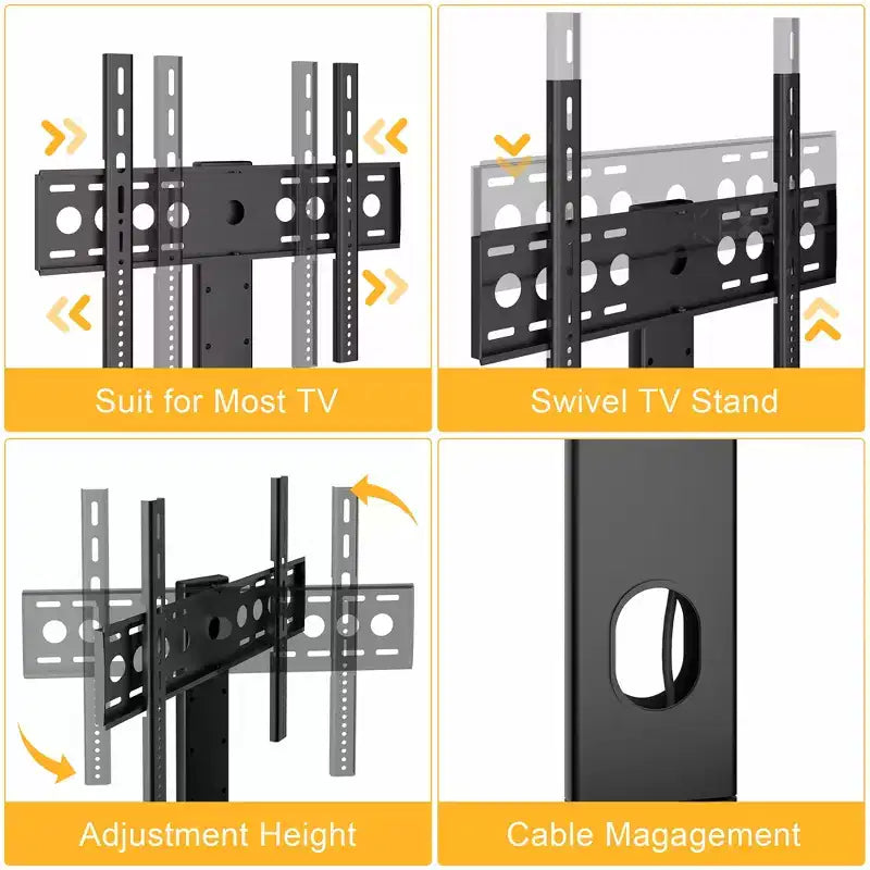 Meuble TV VECELO avec support et prise de courant, Console avec centre de divertissement réglable en hauteur et étagères de rangement pour TV de 70 po, Noir/Marron