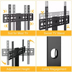 Meuble TV VECELO avec support et prise de courant, Console avec centre de divertissement réglable en hauteur et étagères de rangement pour TV de 70 po, Noir/Marron