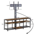 Meuble TV VECELO avec support et prise de courant, Console avec centre de divertissement réglable en hauteur et étagères de rangement pour TV de 70 po, Noir/Marron