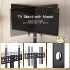 Meuble TV VECELO avec support et prise de courant, Console avec centre de divertissement réglable en hauteur et étagères de rangement pour TV de 70 po, Noir/Marron