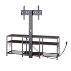 Meuble TV VECELO avec support et prise de courant, Console avec centre de divertissement réglable en hauteur et étagères de rangement pour TV de 70 po, Noir/Marron