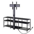Meuble TV VECELO avec support et prise de courant, Console avec centre de divertissement réglable en hauteur et étagères de rangement pour TV de 70 po, Noir/Marron