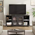 Modern TV Stand for 65 Inch, Black Entertainment Center with Storage Shelves & Glass Doors  Wooden Media Console Cabinet for Living Room