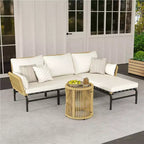 Yaheetech Salon de jardin 3 pièces modulable en forme de L avec table, coussins et oreillers pour le jardin, la terrasse, le bord de la piscine