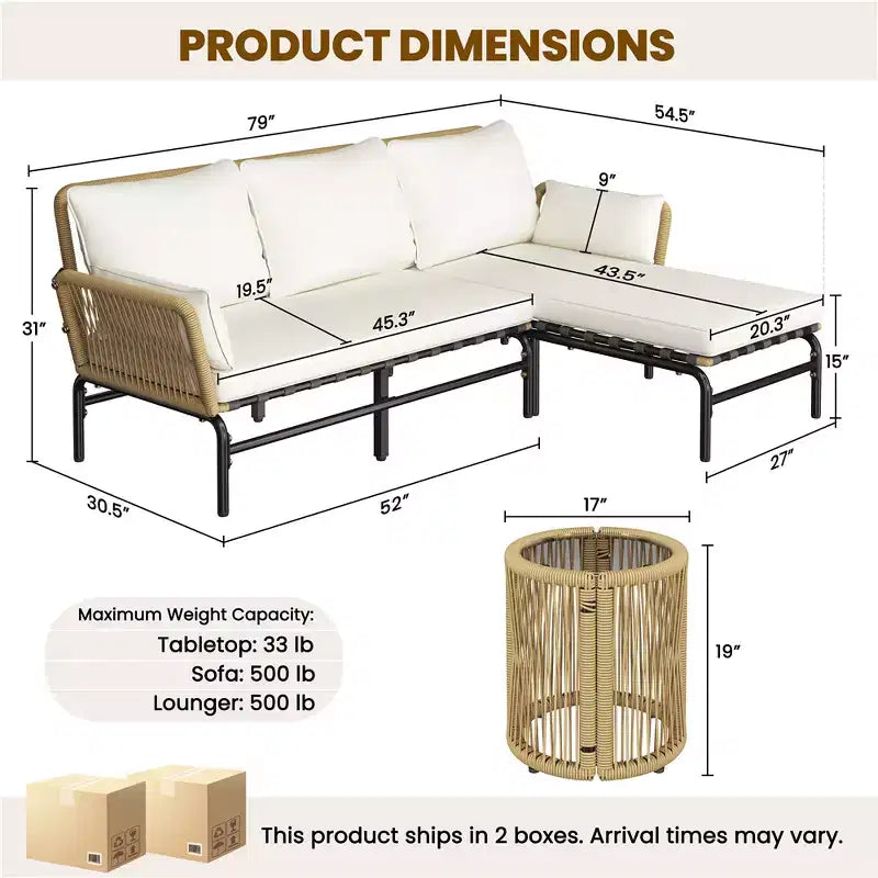 Yaheetech Salon de jardin 3 pièces modulable en forme de L avec table, coussins et oreillers pour le jardin, la terrasse, le bord de la piscine