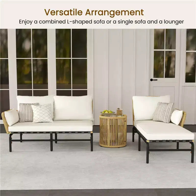 Yaheetech Salon de jardin 3 pièces modulable en forme de L avec table, coussins et oreillers pour le jardin, la terrasse, le bord de la piscine