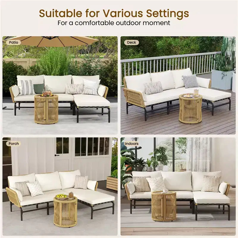 Yaheetech Salon de jardin 3 pièces modulable en forme de L avec table, coussins et oreillers pour le jardin, la terrasse, le bord de la piscine