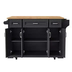 Îlot de cuisine Whisen 54 avec abattant en bois d'hévéa, chariot de cuisine texturé en relief sur roulettes avec rangements multiples
