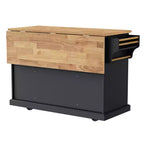 Îlot de cuisine Whisen 54 avec abattant en bois d'hévéa, chariot de cuisine texturé en relief sur roulettes avec rangements multiples