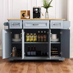 Îlot de cuisine Whisen 54 avec abattant en bois d'hévéa, chariot de cuisine texturé en relief sur roulettes avec rangements multiples