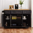 Îlot de cuisine Whisen 54 avec abattant en bois d'hévéa, chariot de cuisine texturé en relief sur roulettes avec rangements multiples