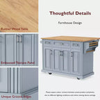 Îlot de cuisine Whisen 54 avec abattant en bois d'hévéa, chariot de cuisine texturé en relief sur roulettes avec rangements multiples