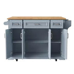 Îlot de cuisine Whisen 54 avec abattant en bois d'hévéa, chariot de cuisine texturé en relief sur roulettes avec rangements multiples