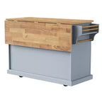 Îlot de cuisine Whisen 54 avec abattant en bois d'hévéa, chariot de cuisine texturé en relief sur roulettes avec rangements multiples